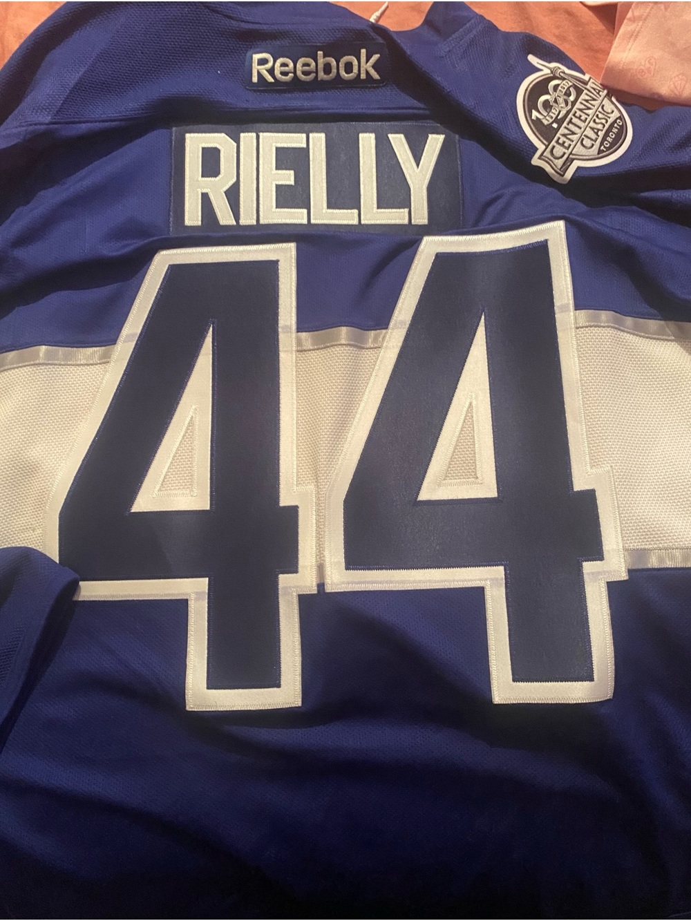 Reebok Men’s Blue and White RIELLY #44 Hockey Jersey